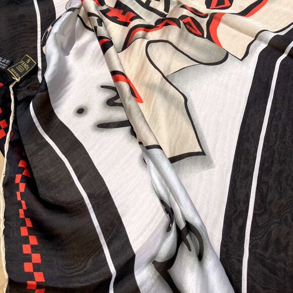 FENDI Red Black Abstract Art FF Scarf Square Silk Carre 90 - Picture 7 of 10